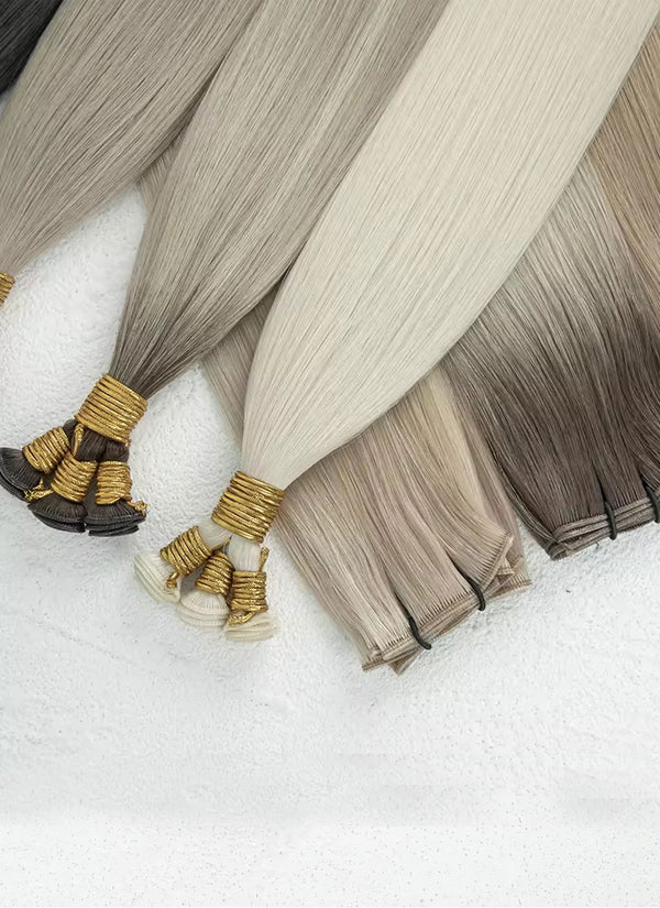 Double Drawn Hand Tied Wefts Extensions Top Quality Human Hair